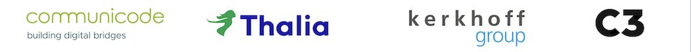 Logos von communicode, Thalia, kerkhoff group und C3, repräsentieren Kooperationspartner in digitalen Lösungen.