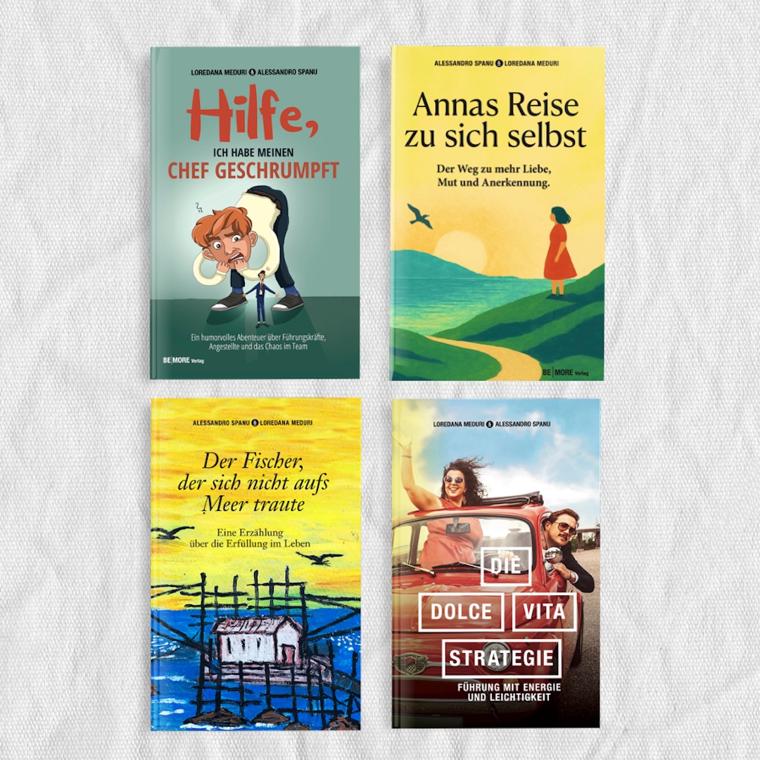 Verschiedene Buchcover über persönliche Entwicklung, Führung und Lebensgeschichten auf einem hellen Hintergrund.
