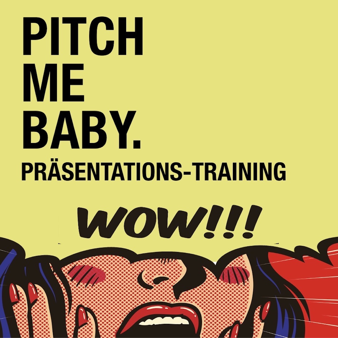 Präsentationstraining „Pitch Me Baby“ mit auffälligem Design vermittelt Energie und Begeisterung.