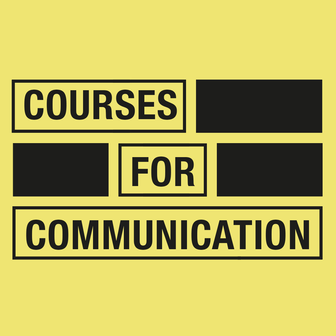 Courses for effective communication displayed on a vibrant yellow background with bold black text.