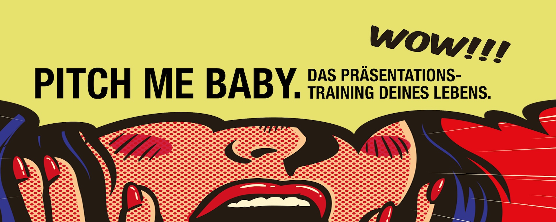 Kreatives Werbeposter für ein Präsentationstraining mit dem Titel Pitch Me Baby.