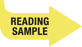 Yellow arrow pointing right with bold black text saying READING SAMPLE.