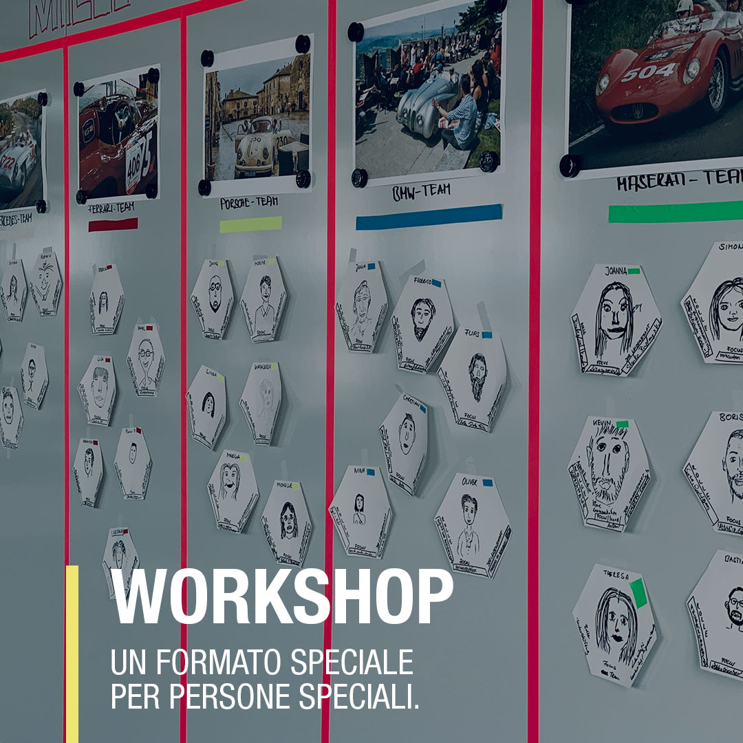Workshop mit Teamportraits und Rennwagenbildern, das einen kreativen Austausch fördert.