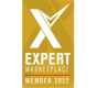 Mitgliedslogo für den Expert Marketplace 2022, in gold mit einem weißen X und Häkchen.
